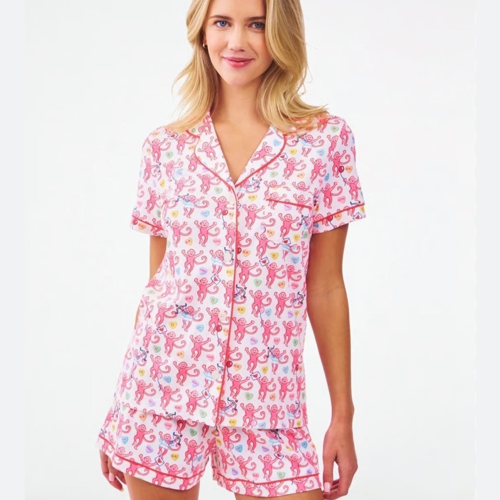 Roller Rabbit White and Red Monkey Print Shirt and short set